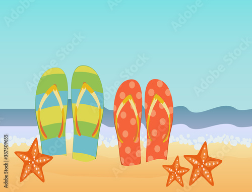 sand and beach sandals and starfish