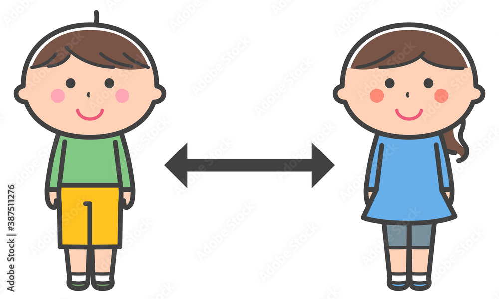 距離を取る子どもたち/線あり 距離を取る子どもたち/線あり