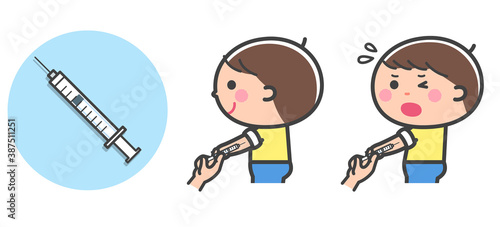 予防摂取／注射をされる男の子／線あり