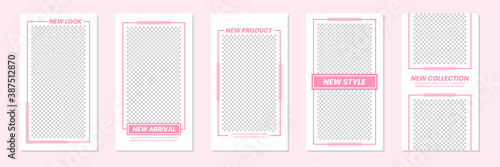 Set of rectangle editable minimal layout social media stories template pastel pink color for personal or business. Use this layout for web, banner, poster or etc. For shop, discount, sale, promotion.