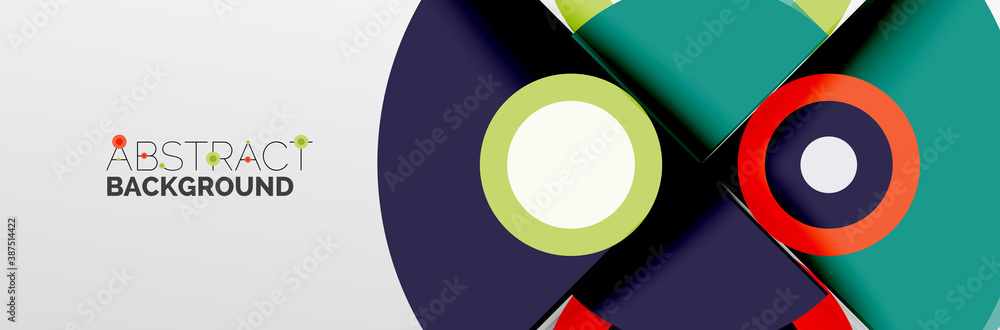Bright color circles, abstract round shapes and triangles composition with shadow effects. Vector modern geometric design template Bright color circles, abstract round shapes and triangles composition with shadow effects. Vector modern geometric design template
