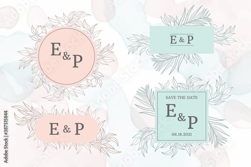 Wedding floral frame label set collection