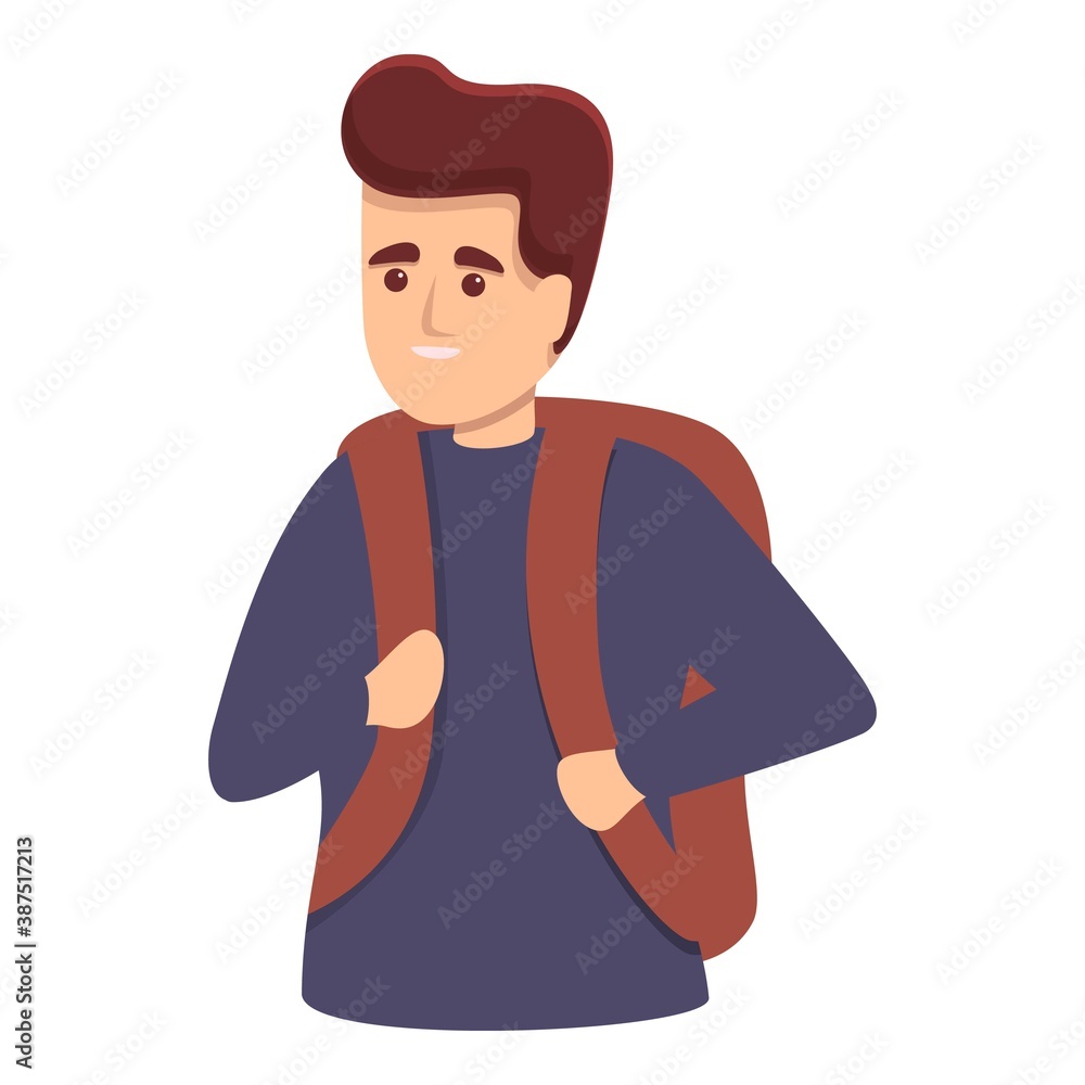 Guy with backpack icon. Cartoon of guy with backpack vector icon for web design isolated on white background