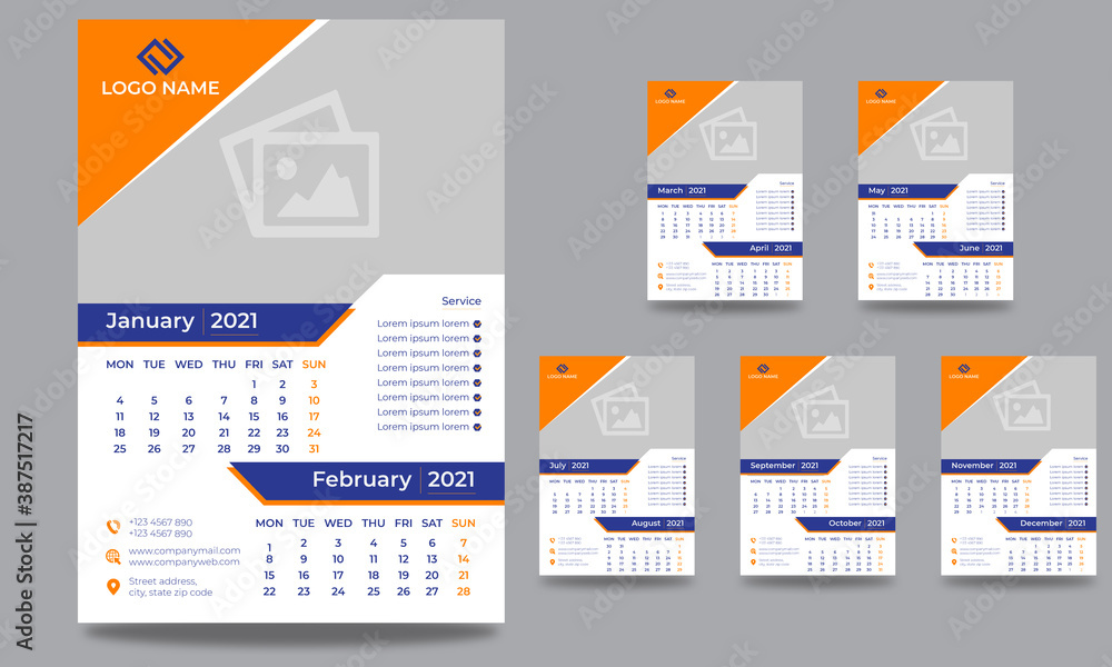 Wall calendar design template 2021 Wall calendar design template 2021