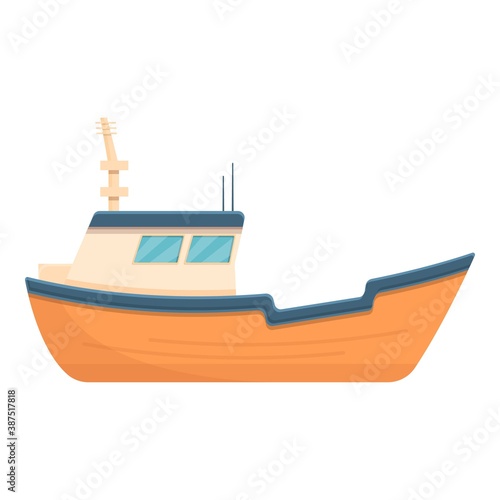 Orange fishing yacht icon. Cartoon of orange fishing yacht vector icon for web design isolated on white background