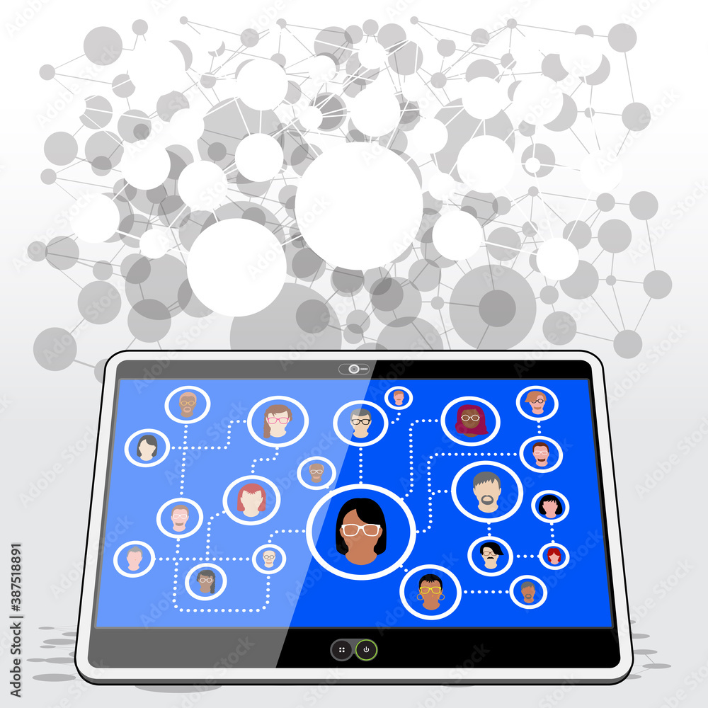 Fototapeta premium A Tablet computer connecting with family, friends and work colleagues via a social media network platform.