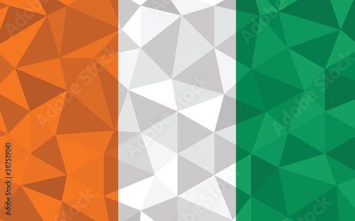 Low poly Ivorian flag vector illustration. Triangular Cote d'Ivorie flag graphic. Ivorian country flag is a symbol of independence.