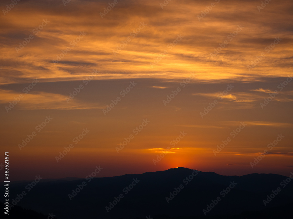 Sunset in Pieniny Mountains in summer