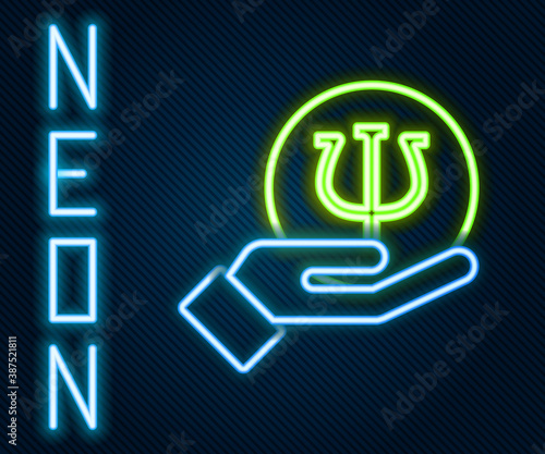 Glowing neon line Psychology icon isolated on black background. Psi symbol. Mental health concept, psychoanalysis analysis and psychotherapy. Colorful outline concept. Vector.