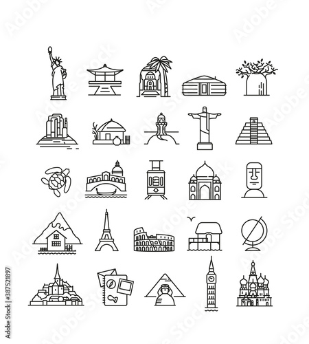 Travel and tourism locations.
Continent, country, city, symbol
Asia, Africa, Australia, Europe, America