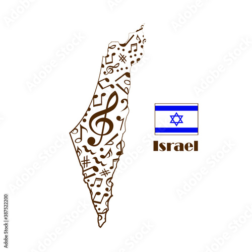 Israel  map flag made from music notes. 