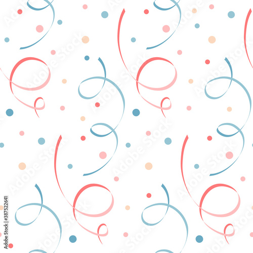 festive seamless pattern with streamers and confetti. vector illustration.