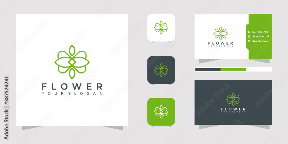 Flower logo design with line art style.