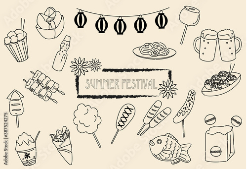 夏祭り　食べ物　アイコンセット