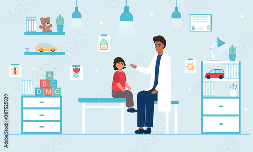 Child at the doctor s appointment pediatrician concept. Flat cartoon vector illustration