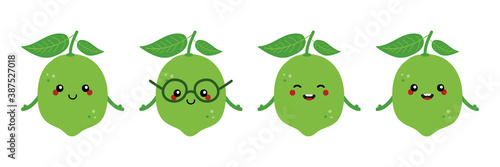 Set, collection of cute citrus green lime characters for food design isolated on white background.