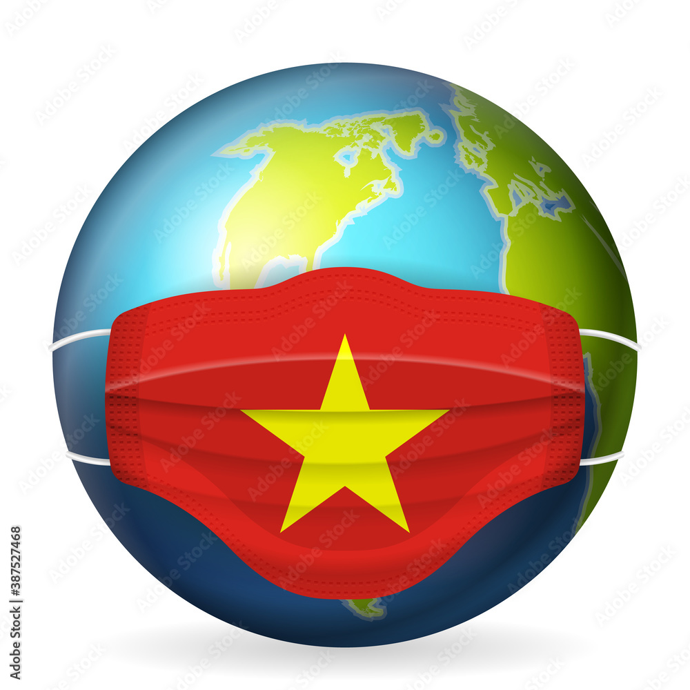 World globe with medical mask Vietnam flag