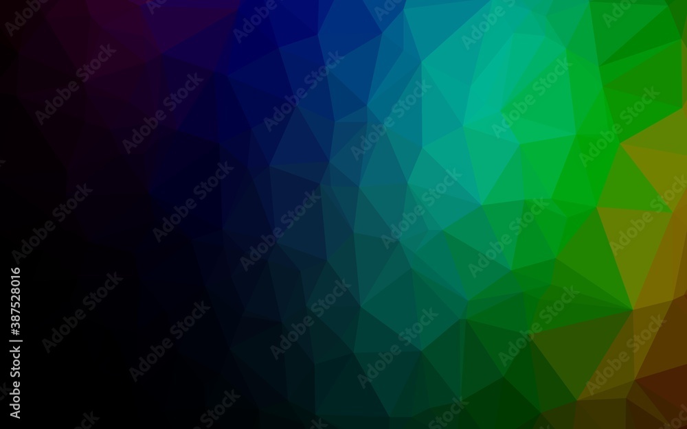 Dark Multicolor, Rainbow vector shining triangular background.