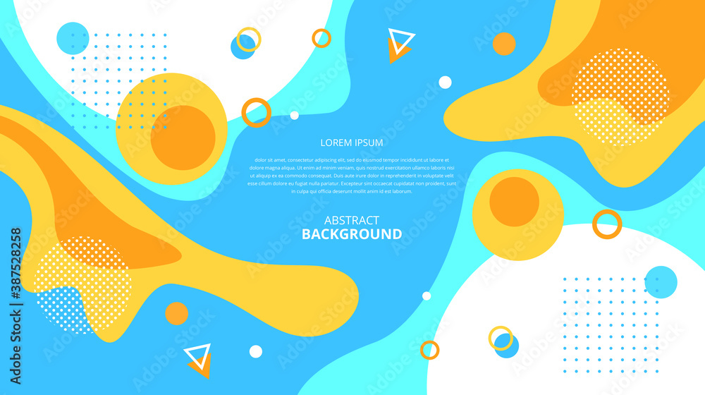 Abstract flat yellow blue geometric fluid shapes background.
