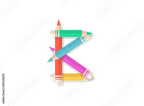 B letter font made of multicolored pencils. Vector design element for logo, banner, posters, card, labels etc.