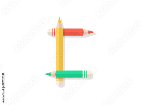 C letter font made of multicolored pencils. Vector design element for logo, banner, posters, card, labels etc.