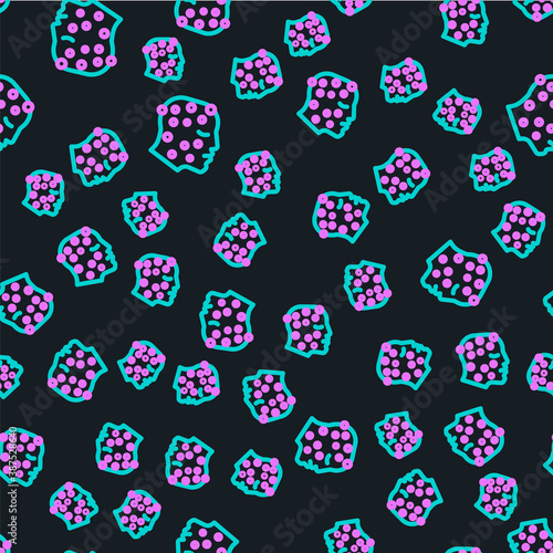 Line Face with psoriasis or eczema rash icon isolated seamless pattern on black background. Concept of human skin response to allergen or chronic body problem. Vector.