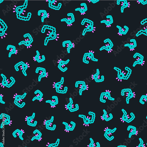 Line Gut constipation icon isolated seamless pattern on black background. Bowel problems. Vector.