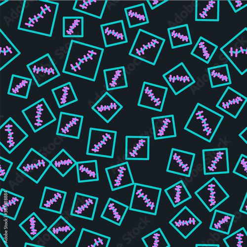 Line Scar with suture icon isolated seamless pattern on black background. Vector.