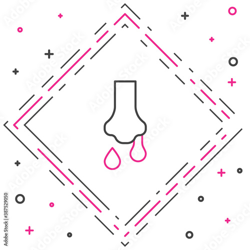 Line Runny nose icon isolated on white background. Rhinitis symptoms, treatment. Nose and sneezing. Nasal diseases. Colorful outline concept. Vector.