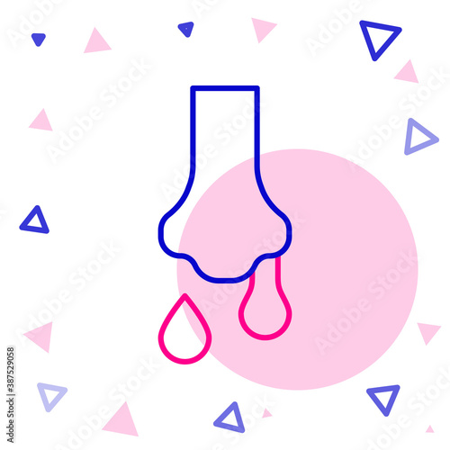 Line Runny nose icon isolated on white background. Rhinitis symptoms, treatment. Nose and sneezing. Nasal diseases. Colorful outline concept. Vector.