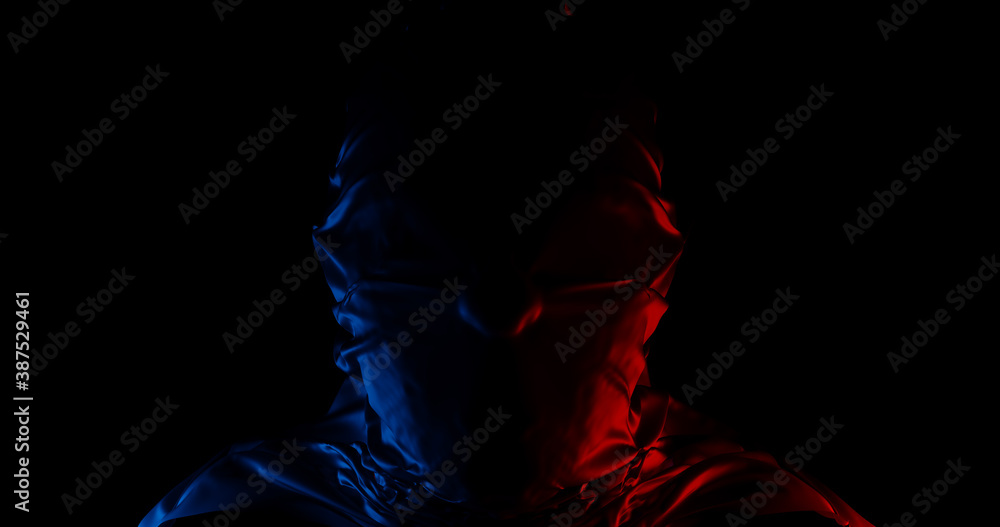 Render with cloth wrapped face in blue and red