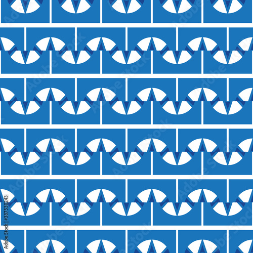 Vector seamless pattern texture background with geometric shapes  colored in blue  white colors.