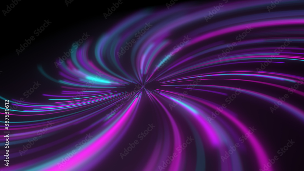 Abstract neon lines twisted into a spiral. 3d illustration