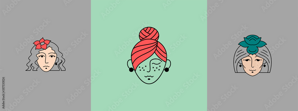 Vector image. Logo for business in the industry of beauty, health, personal hygiene. Beautiful image of a female face. Linear stylized image. Logo of a beauty salon, health industry, makeup artist. 