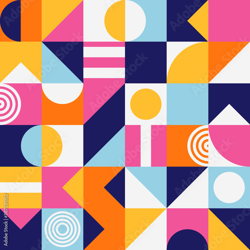 Abstract geometric pattern - seamless neo geo style print design - simple repeating lines and shapes mosaic background