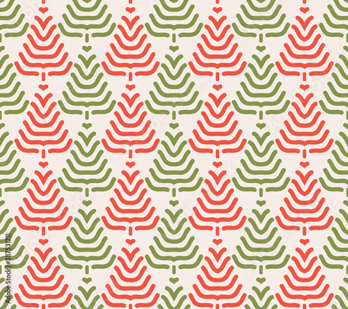Geometric Christmas trees seamless pattern - Winter holidays collection - Merry Christmas and Happy New year - Abstract minimal background design - Modern elegant red and green wallpaper
