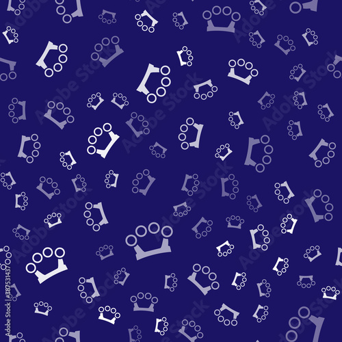 White Brass knuckles icon isolated seamless pattern on blue background. Vector.