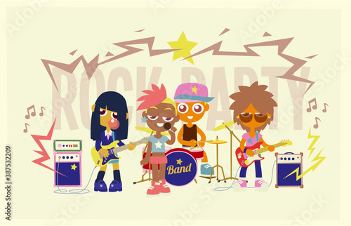 cartoon characters rock band show, vector illustration.