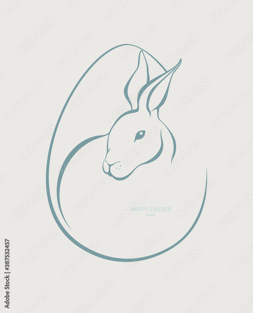 Obraz premium Easter card with egg and rabbit. Easter background with copy space for your text.