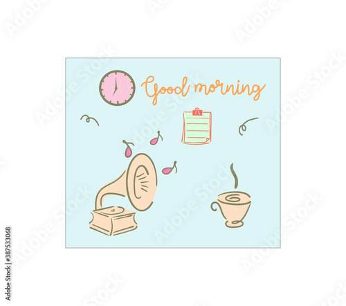 hand holding a cup of coffee at morning card
