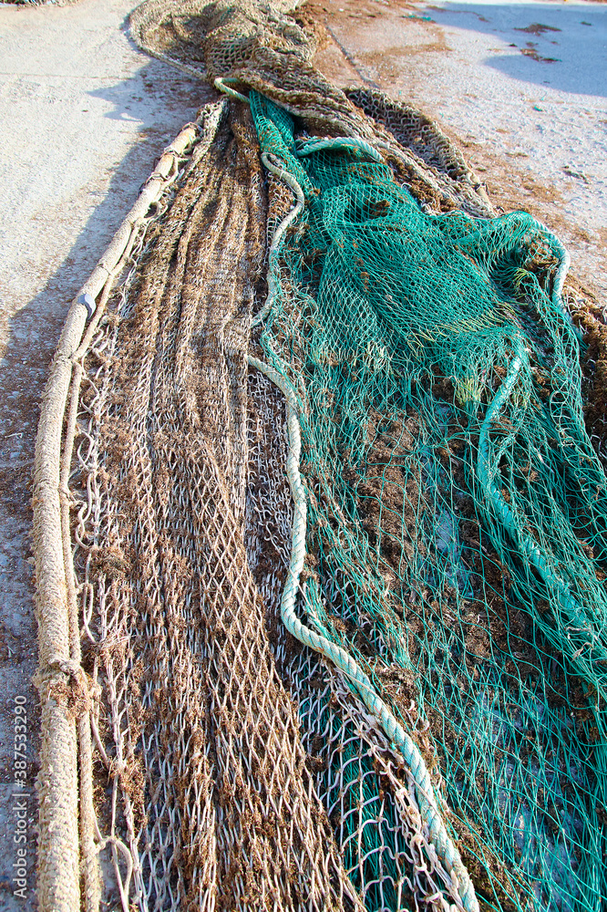 Focus and blur of fishing nets, buoys and tackle, photography of marine ...