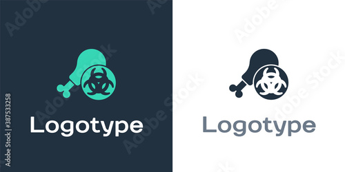 Logotype Gmo research chicken icon isolated on white background. Syringe being injected to chicken. Logo design template element. Vector.