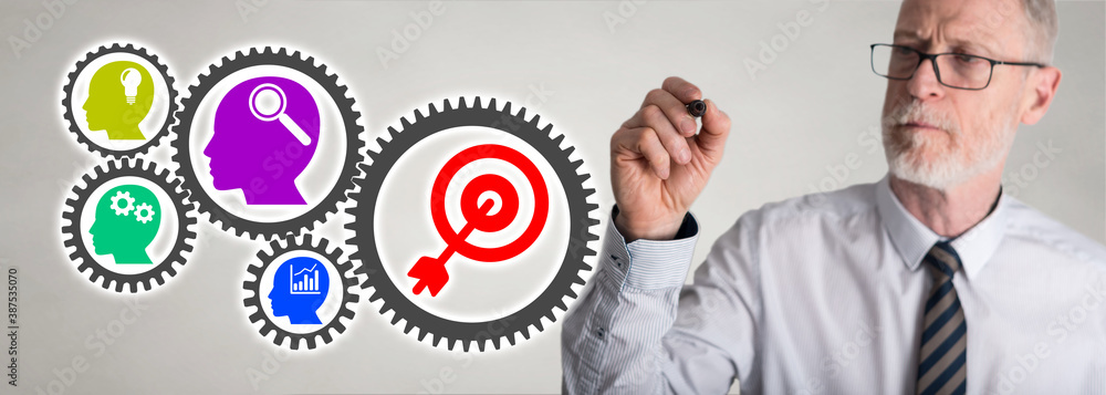 Businessman drawing business process concept Businessman drawing business process concept