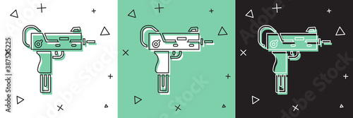 Set UZI submachine gun icon isolated on white and green, black background. Automatic weapon. Vector.