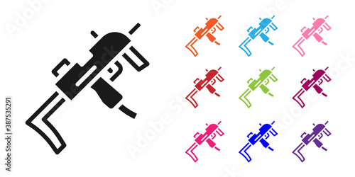 Black MP9 submachine gun icon isolated on white background. Automatic weapon. Set icons colorful. Vector.