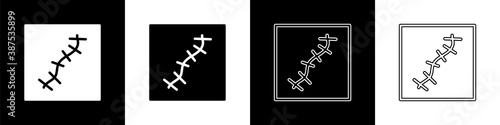Set Scar with suture icon isolated on black and white background. Vector.