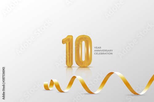 10 year anniversary banner template. illustration vector with golden number.