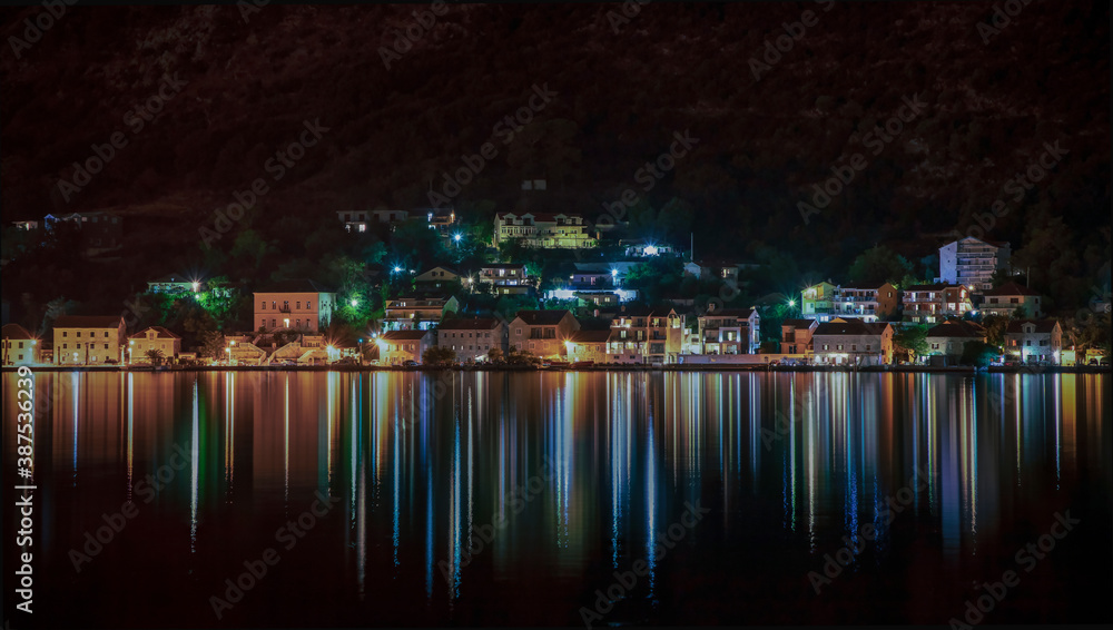 Night view of one of the coastal villages in Kotor Bay Night view of one of the coastal villages in Kotor Bay