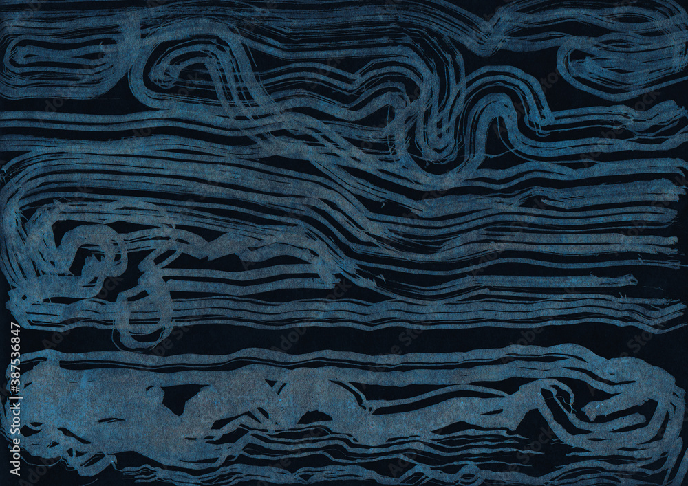 Fototapeta premium Abstract dark background with blue painting stripes.