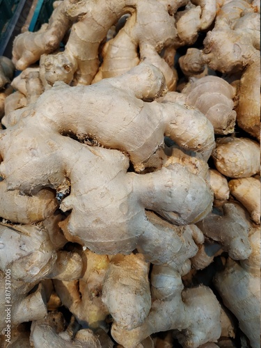 Ginger for sale in a store. Useful root vegetable.